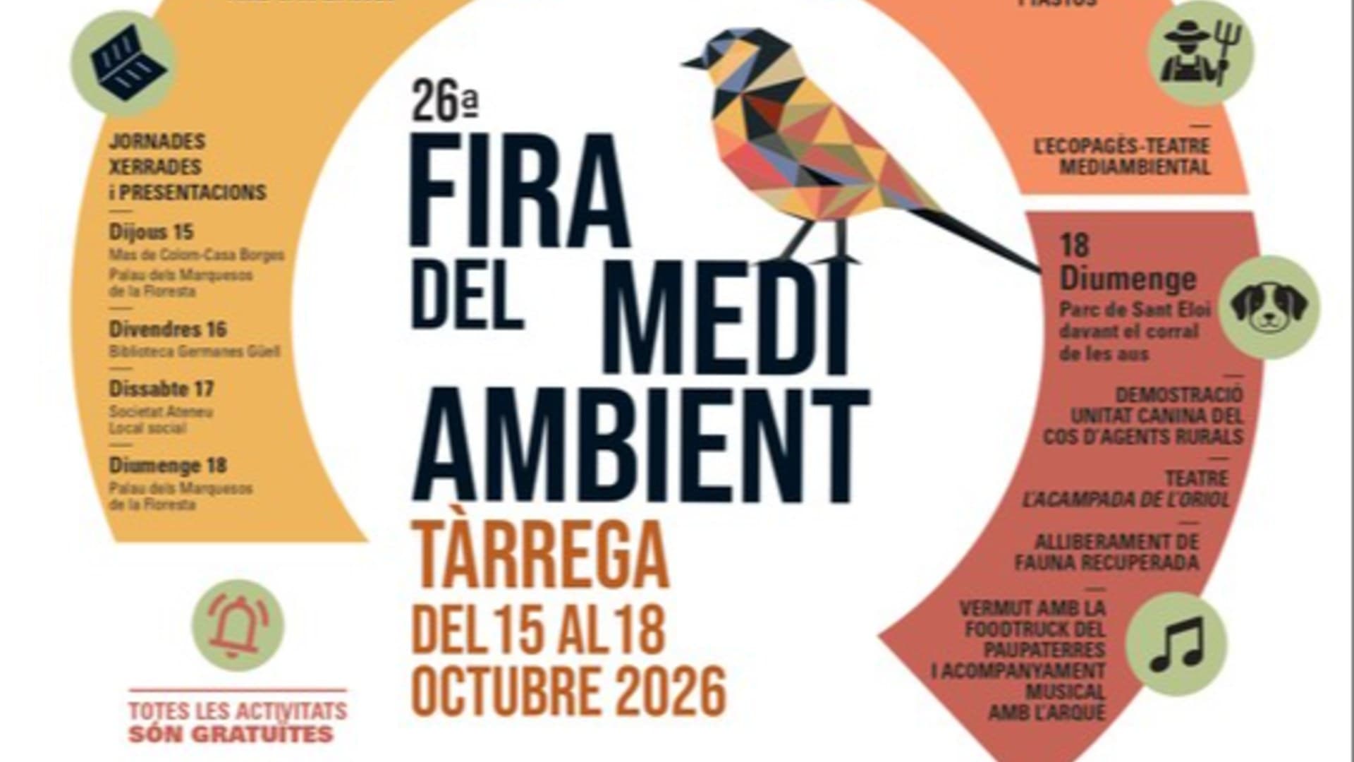 26a FIRA DEL MEDI AMBIENT: Activitats d’ecologia, biodiversitat, estalvi energètic, gastronomia, tallers, xerrades, exposicions,... en Tarrega